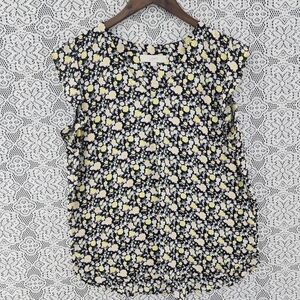 Loft v neck ruffle sleeve floral chiffon tank top L